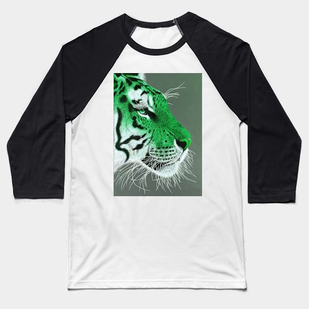 Emerald green and white siberian tiger Baseball T-Shirt by LukjanovArt